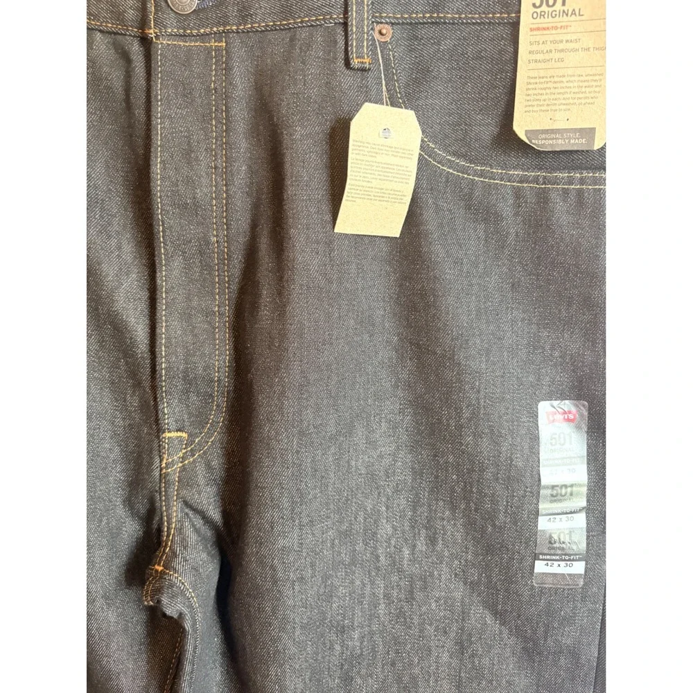 Levis‎ 501 Original Shrink-to-Fit Mens Jeans 42x30 Dark Indigo Rigid NWT